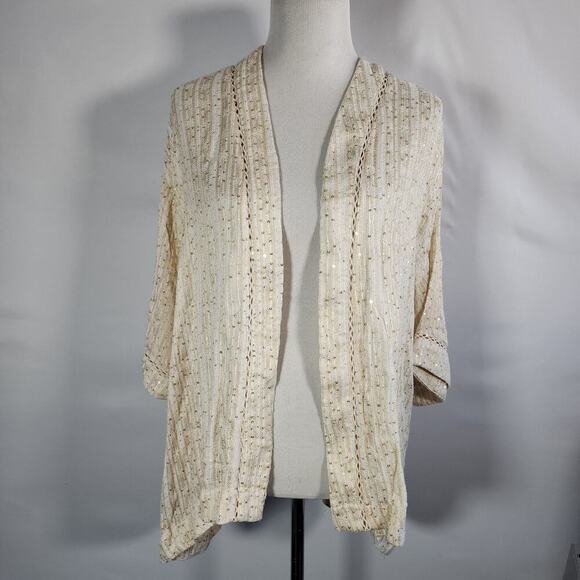 Soft Surroundings Glamour Topper SZ PL Cream Gold Sequin Lagenlook Coastal Beach - Picture 2 of 12